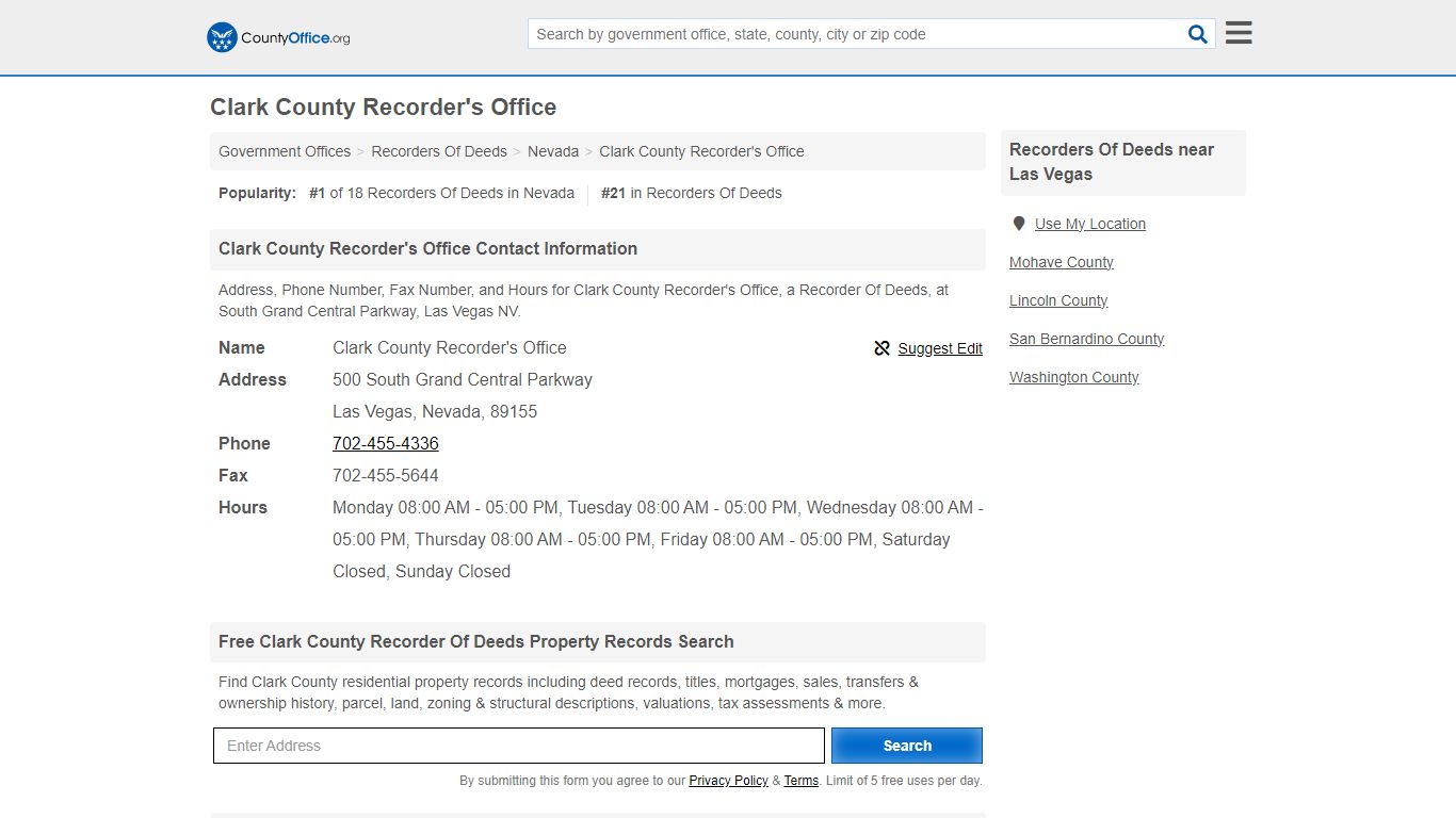 Clark County Recorder's Office - Las Vegas, NV (Address ... - County Office